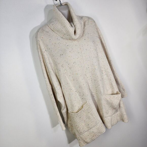 Loft Sweater Small Flecked Pocket Poncho Oversized Turtleneck 3/4 Sleeve Flowy - Picture 4 of 11